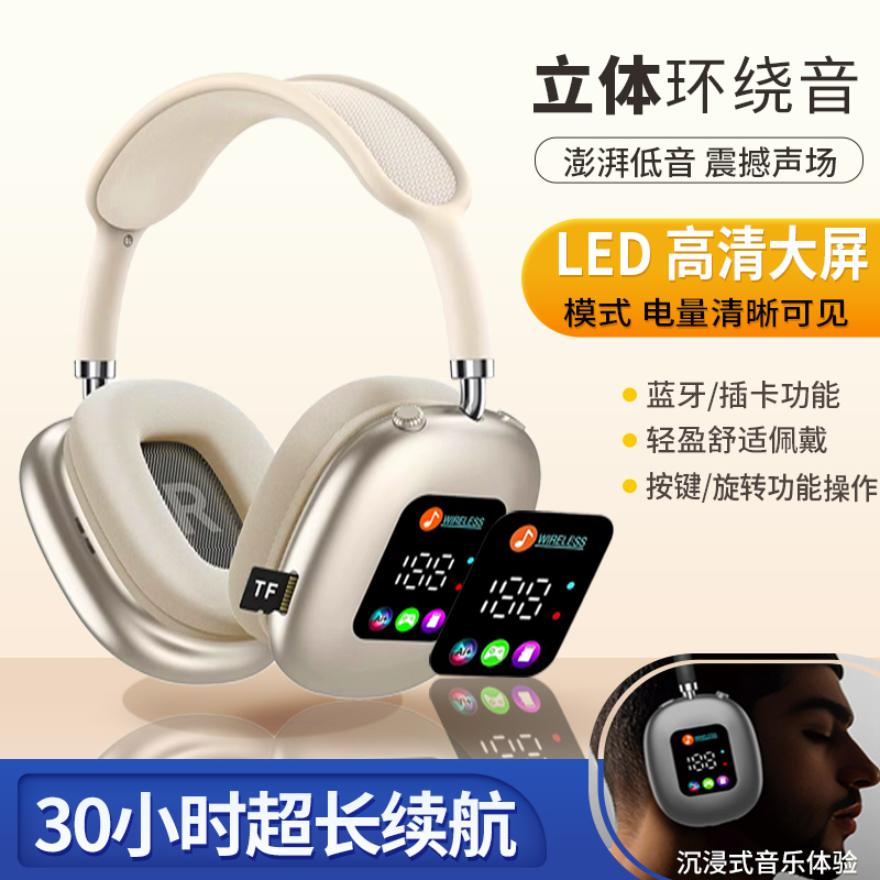 Head-Mounted Bluetooth Headset, Wireless and Wired, Can Insert Cards, Suitable for Gaming, Computers, Mobile Phones, Music, E-Sports, with Digital Display Screen and Card Reader