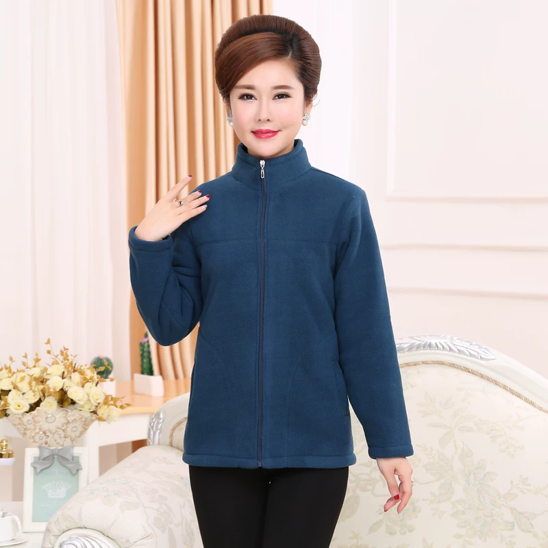 Áo len trung niên áo len lông cừu dài tay áo khoác len nữ ngoài trời thể thao mẹ tải áo lông cừu trung niên áo đầm tuổi trung niên