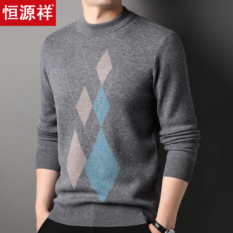 Hengyuan Xiang's middle-aged sheep sweatshirt male round collar thickened with knitted sweater jacket head Dad clothes loose sweater New autumn and winter-Taobao
