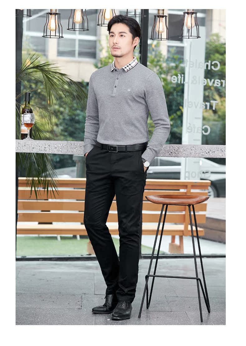 Hengyuanxiang áo thun dài tay nam mùa thu ve áo nam màu rắn từ bi trung niên kinh doanh lỏng lẻo áo sơ mi nam áo polo nam uniqlo