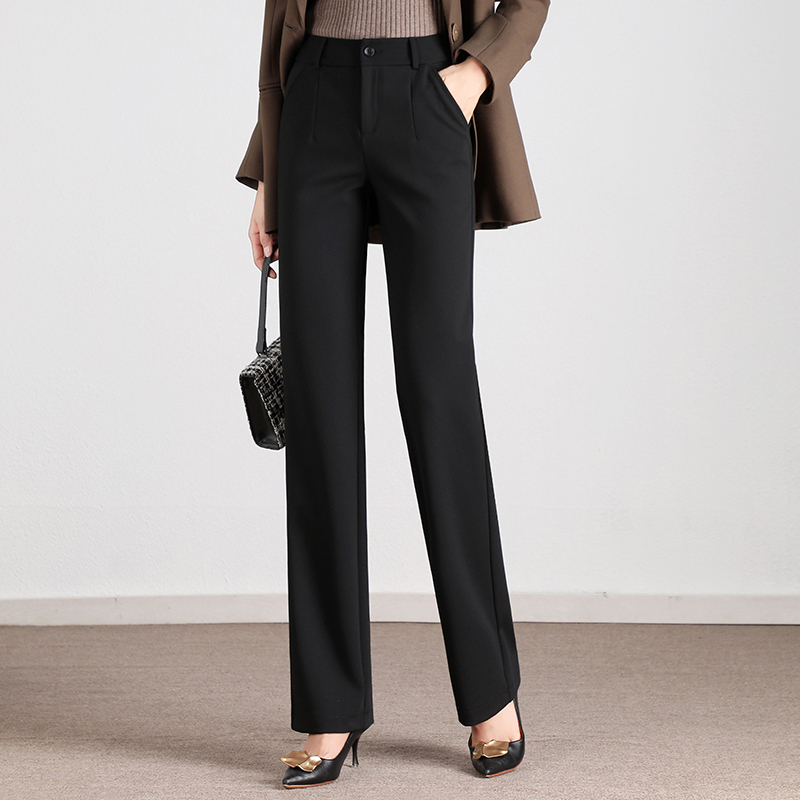 Women's Straight-Leg Suit Pants, Spring and Autumn 2026, High-Waisted, Drapey, Slimming, Casual Long Pants, Black, Slim-Fit, Professional Pants