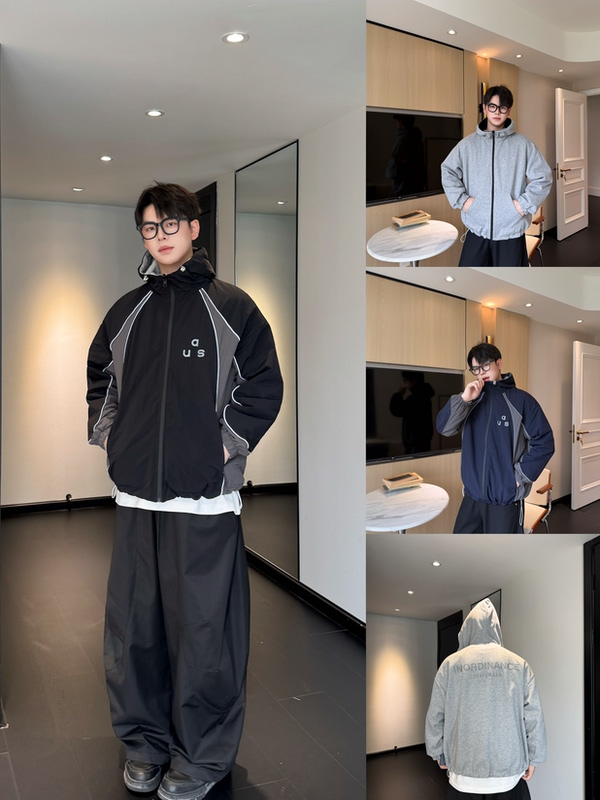 Hn Trendy Brand - [Reversible] Autumn Hooded Jacket with Color-Block Reflective Strips for Men, Versatile Reversible Sweatshirt Jacket