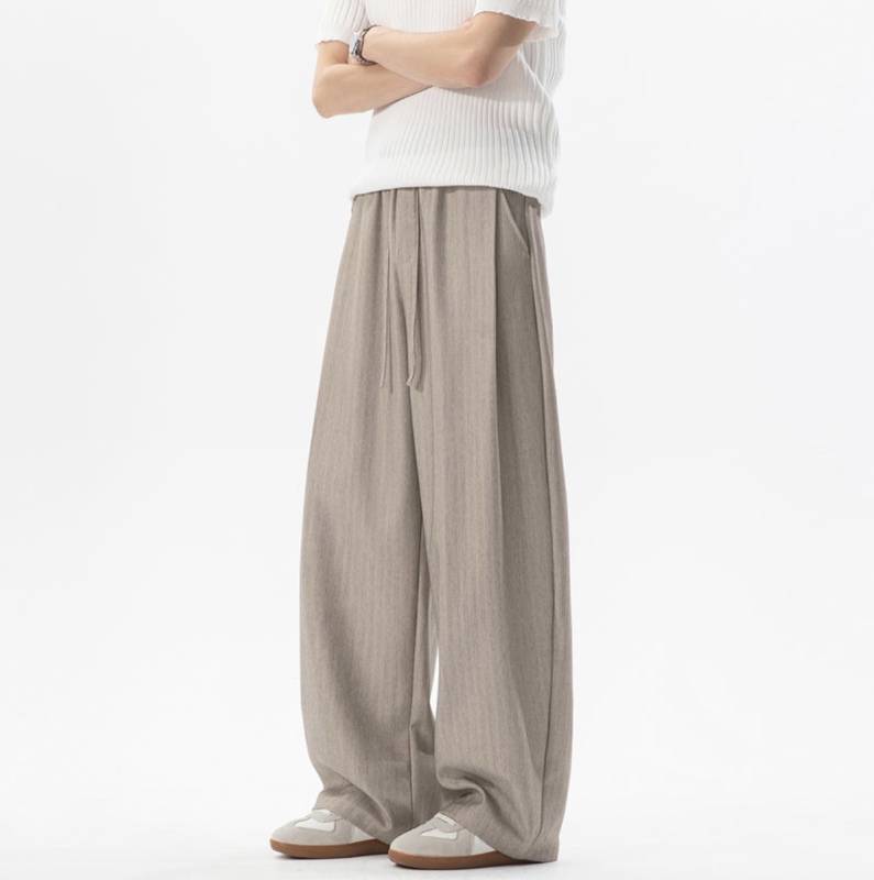 Hn26Ss/Old Money Vertical Stripe Drawstring Elastic Waist Straight Casual Pants for Men, Loose Fit, Versatile, High-End, Light Luxury Trousers