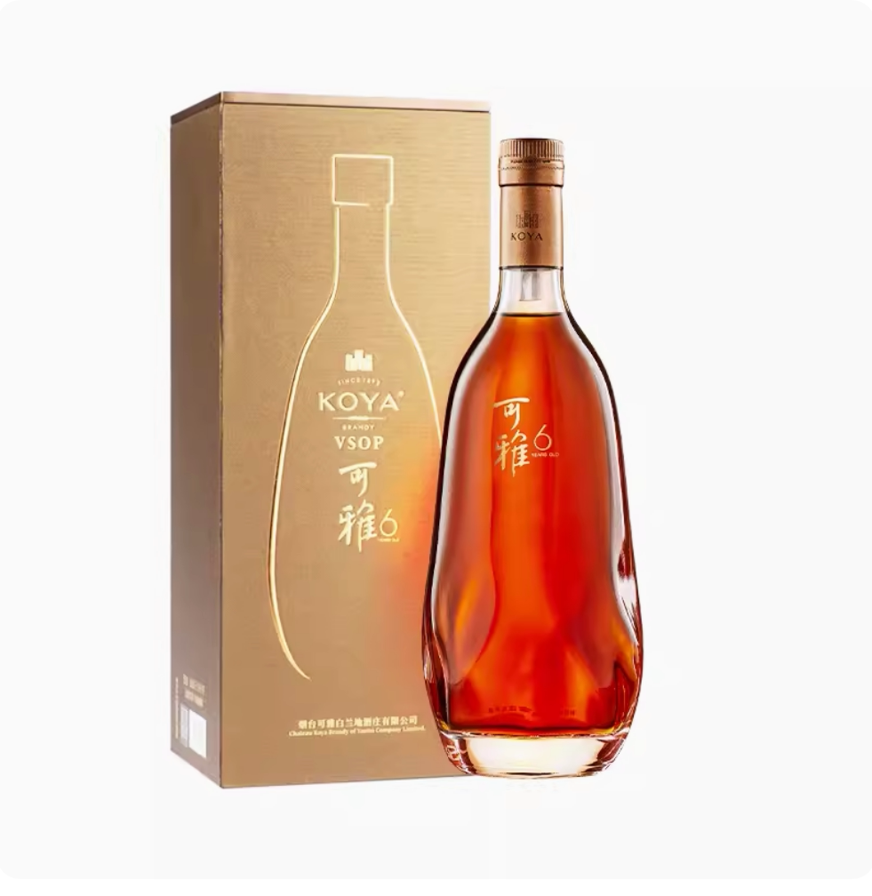 张裕可雅白兰地桶藏六年白兰地单瓶700ml 可雅6年赠袋子