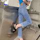 High-waisted jeans for women 2023 spring and summer new popular style raw edge nine-point straight pants loose elastic curled cigarette pants