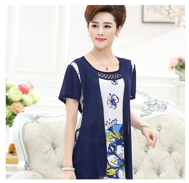Áo sơ mi nữ trung niên mùa hè ngắn tay áo thun hai dây rời Mẹ trung niên có chất liệu 40-50 tuổi. - Quần áo của mẹ váy tuổi trung niên