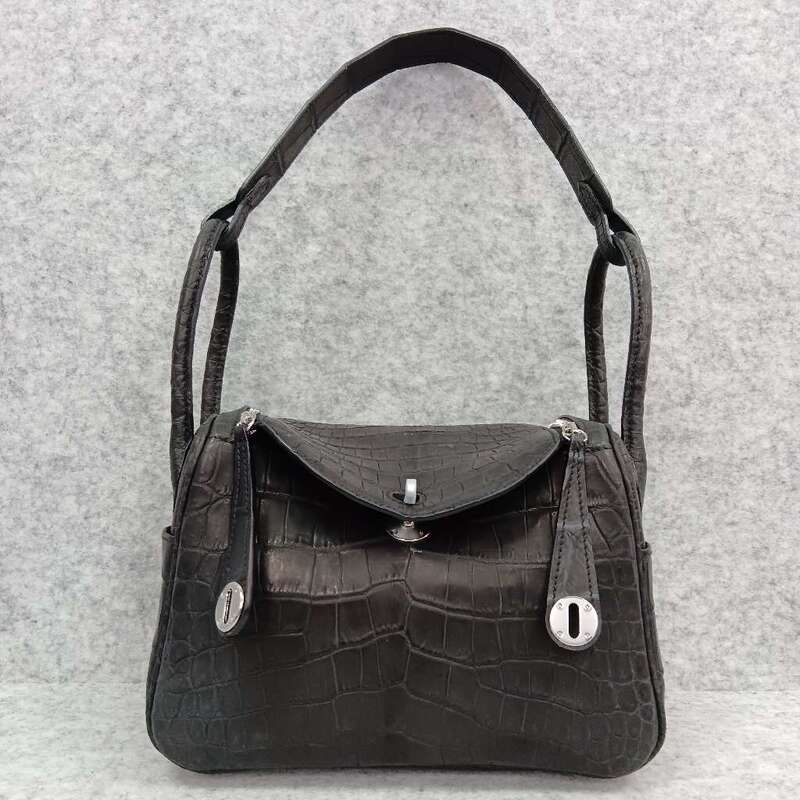 Nile Bay Matte Crocodile Leather Lindy 26cm Single Shoulder Large Bag, Fashionable Women's Bag, Classic Style, Rare Leather J Nile Bay Matte Crocodile Leather Lindy 26cm Single Shoulder Large Bag, Fashionable Women's Bag, Classic Style, Rare Leather J