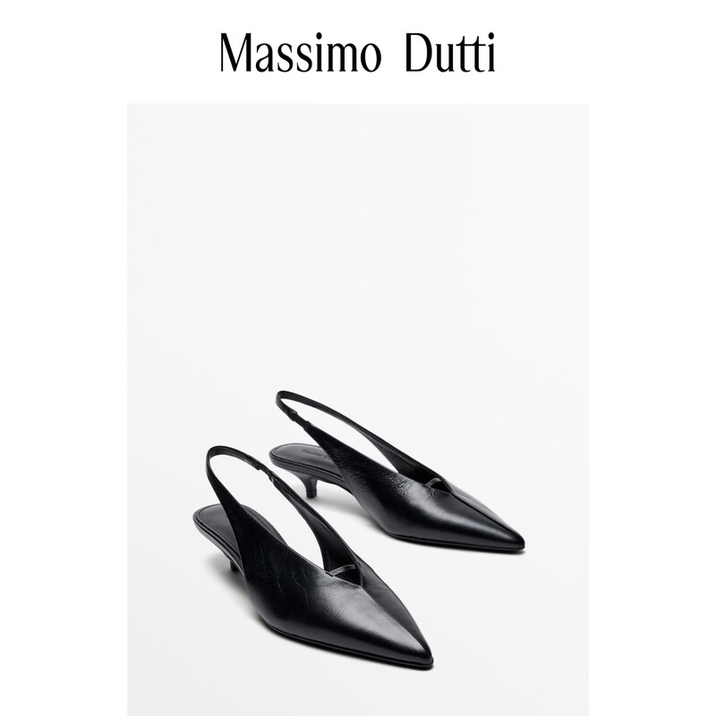Massimo Dutti Women's Shoes 2026 Autumn New Model Black Simple Pointed Toe Genuine Leather Crackle Backless Kitten Heel High Heels 11400850800 Massimo Dutti Women's Shoes 2026 Autumn New Model Black Simple Pointed Toe Genuine Leather Crackle Backless Kitten Heel High Heels 11400850800