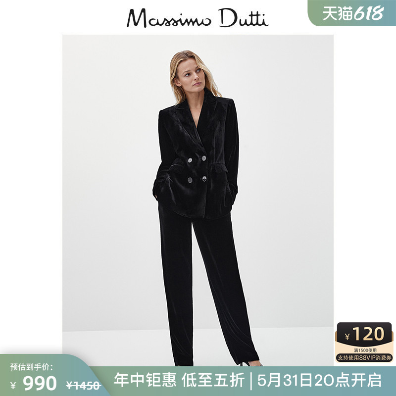 Massimo Dutti women's clothing mall Same-style version velvet Velvet Black Casual Commuter Wind Suit Jacket 06010610800