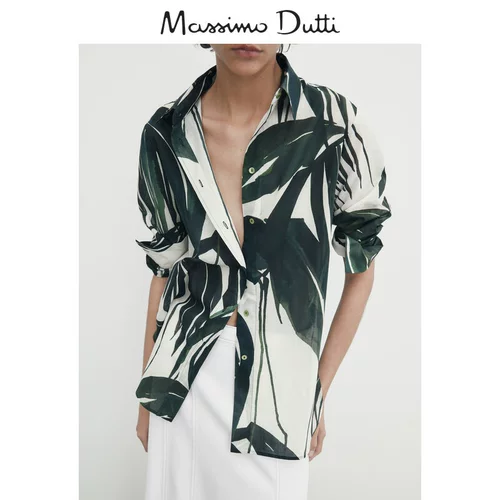 Massimo Dutti 2023 Женские каникулы, Печатная печать пальмовых рубашек 05127823500