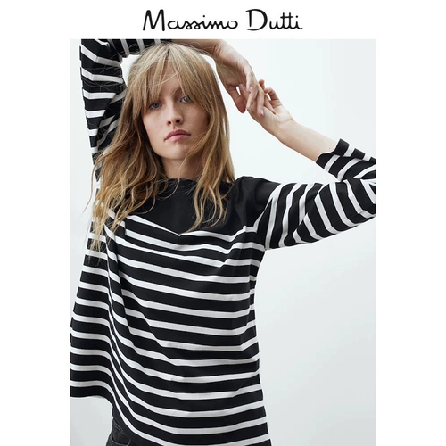 Массимо Датти Женская полосатая хлопчатобумажная футболка женская повседневная футболка 06833538800