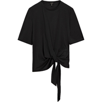 Summer new MassimoDutti2024 womens minimalist elegant black artistic design strap round neck five-quarter sleeve T-shirt 06817939800