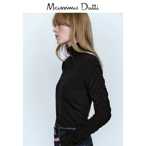 Massimo Dutti, черный приталенный дизайнерский трикотажный свитер, 2023