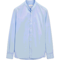 New Season Special Massimo Dutti Mens 2024 New Casual Commuting Style Blue Skin-Friendly Cotton Stand Collar Long Sleeve Shirt 00100362403