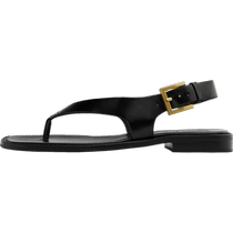 折扣季Massimo Dutti女鞋 2024夏季新款 黑色搭扣设计皮革细带平底凉鞋11724350800