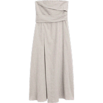 Summer new Massimo Dutti 2024 womens high-smart commuting style striped tube top one-shoulder slit dress 06613612712
