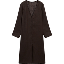 Spring and summer new products MassimoDutti2024 womens dress French style extremely simple wind atmosphere brown light thin pure linen loose V collar long shirt 05132941716