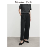 Massimo Dutti, демисезонные черные комфортные хлопковые штаны, 2023, свободный прямой крой