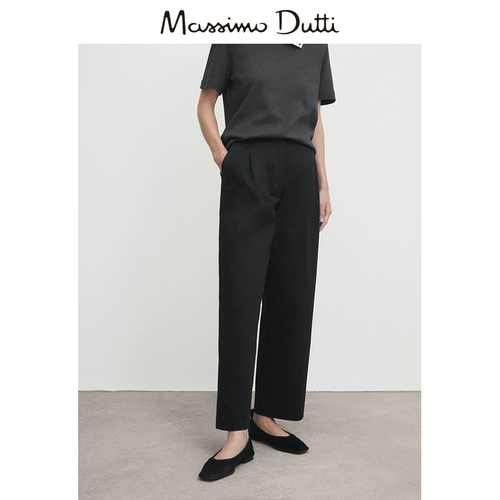 Massimo Dutti, демисезонные черные комфортные хлопковые штаны, 2023, свободный прямой крой