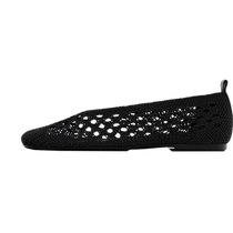 Massimo Dutti womens shoes 2024 summer new style black square toe woven fabric hollow design flat ballet shoes 11560350800