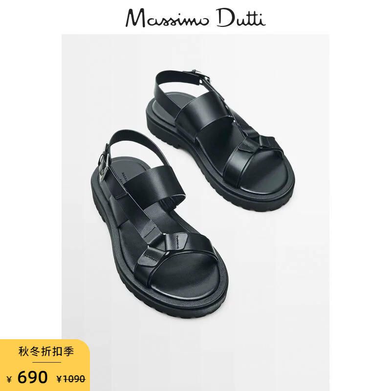 Discount season MassimmoDutti men's shoes 2023 new leather beach sandals-Studio series 12811150800-Taobao