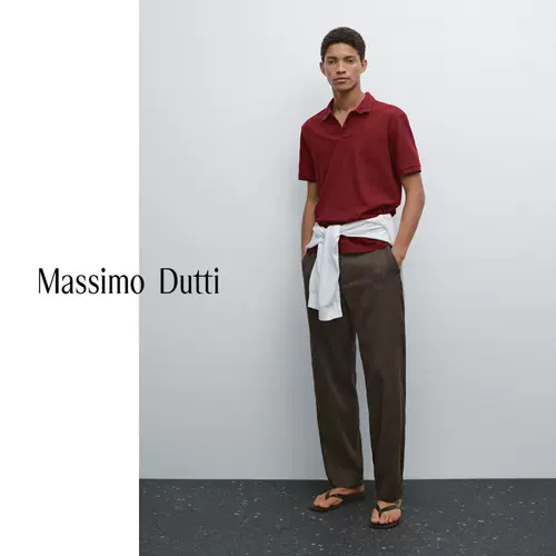 Весенне-летняя новая мужская одежда MassimoDutti 2025, новая повседневная простая однотонная рубашка-поло из чистого хлопка с короткими рукавами для поездок на работу, приятная для кожи 00744244605