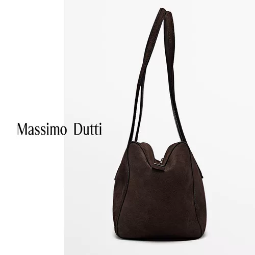 Весенне-летние новинки женских аксессуаров MassimoDutti2025, текстурированная коричневая замшевая сумка Cambridge в западном стиле, сумка на плечо, подмышки 06946645700