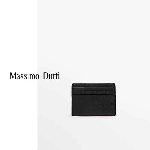 Massimo Dutti, демисезонный черный картхолдер, бумажник, новая коллекция, из натуральной кожи