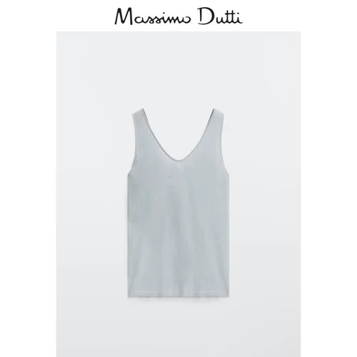 Massimo Dutti, летняя футболка без рукавов, цветная майка, V-образный вырез