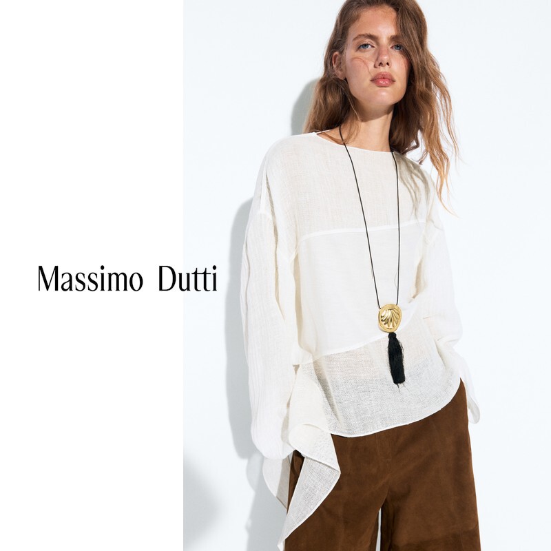 Summer New Style Massimo Dutti 2026 Women's Clothing Linen Blend Old Money Style Loose Slightly Sheer White Shirt 05122822251 Summer New Style Massimo Dutti 2026 Women's Clothing Linen Blend Old Money Style Loose Slightly Sheer White Shirt 05122822251