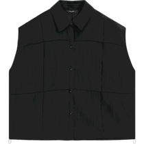 Autumn new MassimoDutti2024 womens French minimalist smart commuting style textured black lapel sleeveless shirt 05126676800