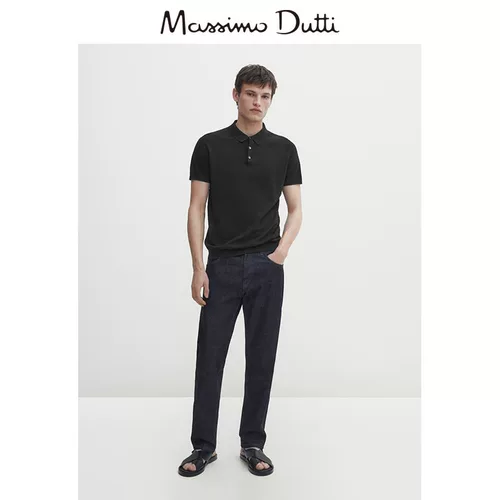 Massimo Dutti Демисезонная базовая комфортная хлопковая трикотажная футболка polo для отдыха, короткий рукав
