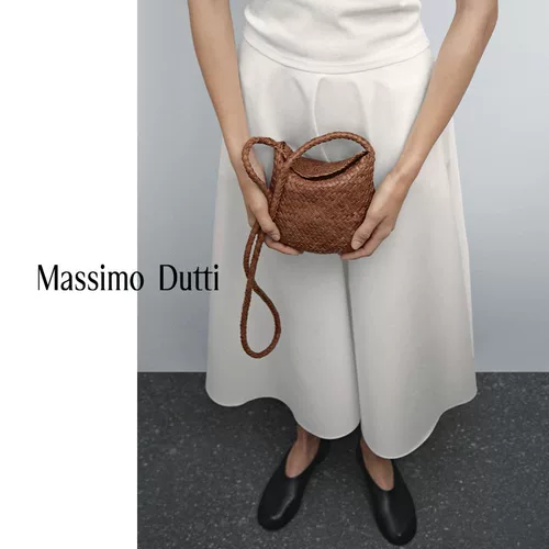 Сезон скидок MassimoDutti Женские аксессуары 2025 Осень и зима Новая простая коричневая сумка через плечо из тканой кожи наппа 06918604702