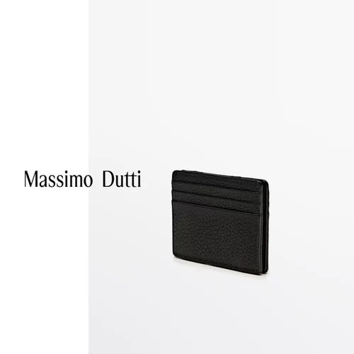 Massimo Dutti, демисезонный черный картхолдер, бумажник, новая коллекция, из натуральной кожи