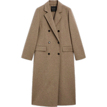 Autumn and winter new MassimoDutti2024 womens temperament brown classic high-end long version double-breasted woolen jacket coat 06429749742
