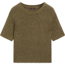 Autumn and winter new Massimo Dutti2024 womens green green casual basic round neck off-shoulder short-sleeved sweater 05611511505
