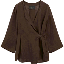 Spring and summer new product MassimoDutti2024 womens new Chinese style oriental minimalist elegant brown pure linen V-neck suit jacket 06078572700