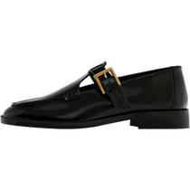 Massimo Dutti Womens Shoes 2024 Summer New Black Square Toe Retro Pin Buckle Loafers 11536350800