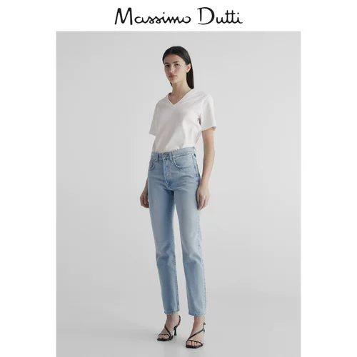 Massimo Dutti, летние прямые свободные джинсы для отдыха, коллекция 2023, по фигуре, облегающий крой, высокая талия