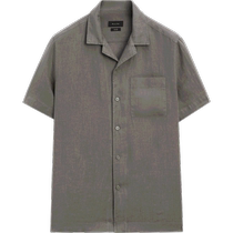 New Season Special Massimo Dutti Mens 2024 Summer New Casual Gray Slim Fit Pure Linen Short-Sleeved Shirt 00134446802