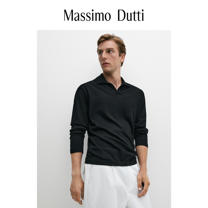 Autumn New Style Massimo Dutti Men's Clothing 2026 New Style Casual Style Pure Wool Black Polo Collar Sweater Knitwear 01168210800