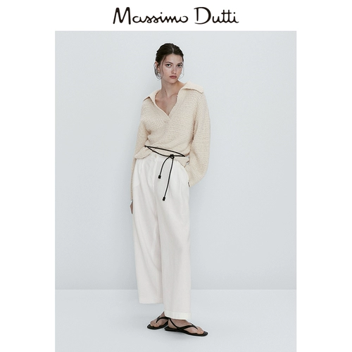 Massimo Dutti Женский 2023 весна и летний новый льняной смешивание с плиссированными рассыщенными брюками 05027704251