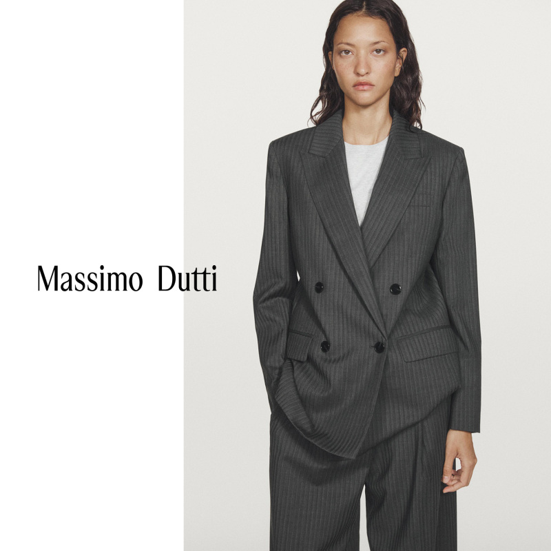 Early Autumn New Style Massimo Dutti 2026 Women's Clothing Business Style High-Intelligence Wool Blend Pinstripe Blazer 06076519802