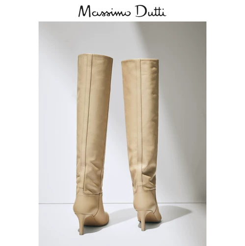 Massimo Dutti, сливочные высокие сапоги на высоком каблуке, ограниченное издание, из натуральной кожи