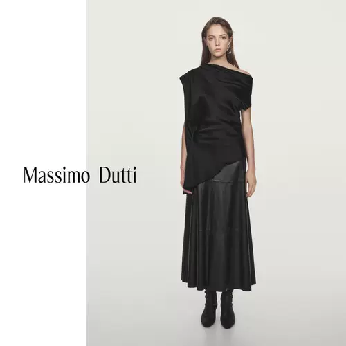 [Ограниченная серия] Новая осенне-зимняя женская атласная рубашка с короткими рукавами и наклонным воротником в минималистском стиле MassimoDutti2025 05722555800