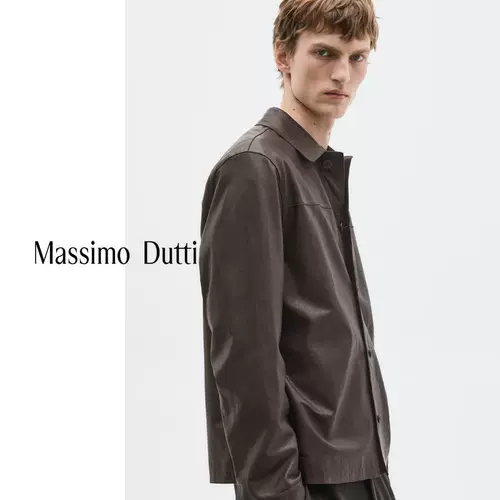 [Ограниченная серия] Новая осенне-зимняя мужская одежда MassimoDutti 2025, новая куртка-рубашка из натуральной кожи в стиле Barn 03318880716