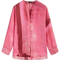 Spring and summer new products MassimoDutti2024 womens clothing casual temperament Lazy Wind Spell printed light and thin HEMP V COLLAR SHIRT 05131827645