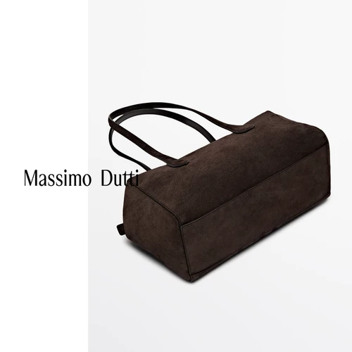 Осенне-зимний новый стиль, женские аксессуары MassimoDutti2025, текстурированная коричневая замшевая кожаная сумка-багет, сумка на плечо, подмышки 06946645700