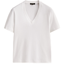 Spring and summer new Massimo Dutti Womens Clothing 2024 Simple Skin Pure Cotton White V-collar Short Sleeves with a heavy T-shirt on 06832540251