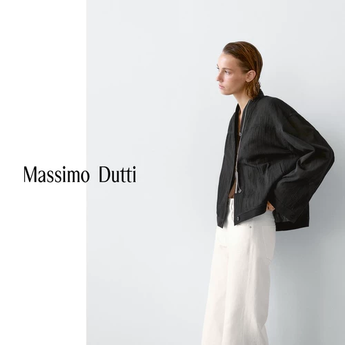 Новый сезон, специальная женская одежда MassimoDutti 2025, весна и лето, новая новая китайская текстурированная черная рубашка с длинными рукавами и воротником-стойкой, топ 05137737800